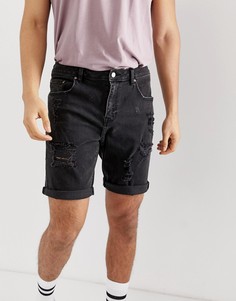 Черные выбеленные джинсовые шорты узкого кроя с рваной отделкой ASOS DESIGN-Черный