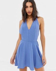 Приталенное платье с расклешенной юбкой Love-Синий