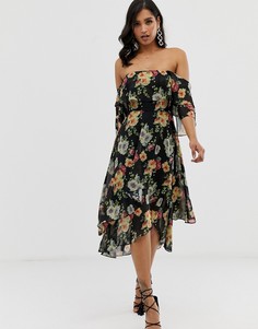 Платье бандо с цветочным принтом ASOS DESIGN-Мульти