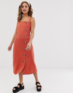 Платье-сарафан миди с крупными пуговицами ASOS DESIGN-Оранжевый