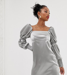 Платье мини с пышными рукавами и присборенной отделкой Reclaimed Vintage inspired-Серебряный