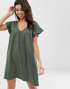 Свободное двустороннее платье мини из хлопка ASOS DESIGN-Зеленый