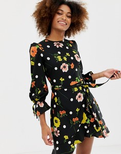 Платье с цветочным принтом и узором в горошек Influence-Черный