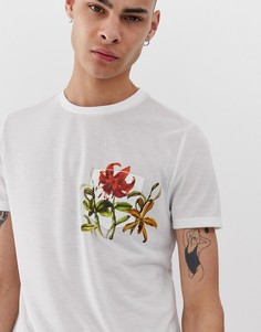 Футболка из органического хлопка с цветочным принтом на кармане ASOS DESIGN-Белый