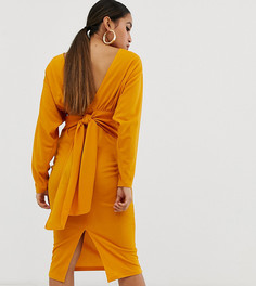 Платье миди с глубоким V-образным вырезом и завязкой на спине ASOS DESIGN Petite-Желтый
