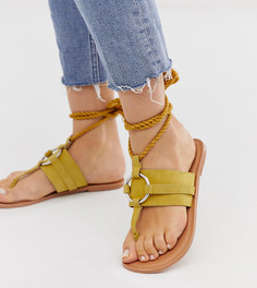 Кожаные сандалии горчичного цвета для широкой стопы с завязками ASOS DESIGN Vantage-Светло-коричневый