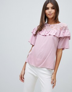 Блузка с кружевом и оборками Closet-Розовый