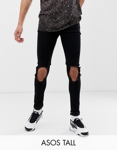 Черные эластичные джинсы с напылением и рваной отделкой ASOS DESIGN Tall-Черный