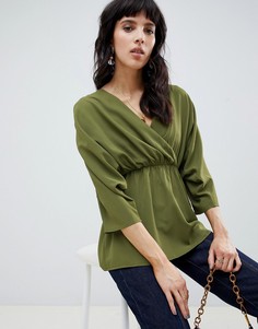 Топ с запахом и сборками на рукавах ASOS DESIGN-Зеленый