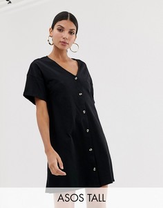 Свободное платье мини на пуговицах ASOS DESIGN Tall-Черный