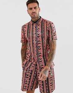 Рубашка классического кроя с ацтекским рисунком из пайеток ASOS DESIGN-Розовый