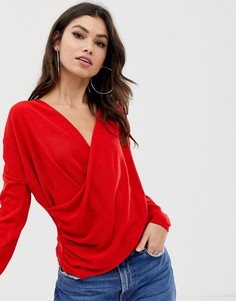 Джемпер из тонкого трикотажа с запахом и драпировкой ASOS DESIGN-Красный