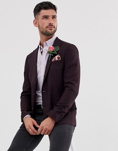 Бордовый приталенный блейзер с добавлением шерсти ASOS DESIGN wedding-Фиолетовый