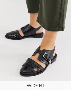 Кожаные туфли на плоской подошве для широкой стопы ASOS DESIGN Minister-Черный