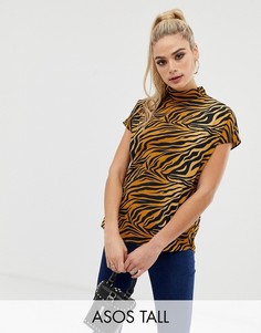 Топ с высоким воротом и звериным принтом ASOS DESIGN Tall-Мульти