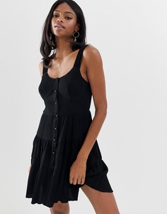 Ярусный сарафан мини на пуговицах ASOS DESIGN-Черный
