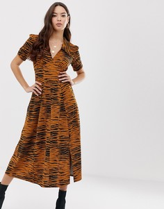 Чайное платье миди со звериным принтом ASOS DESIGN-Мульти