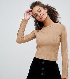 Лонгслив в рубчик с кнопками Bershka-Бежевый