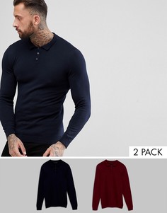 Набор из 2 обтягивающих поло (темно-синий/бордовый) ASOS DESIGN - Скидка-Мульти