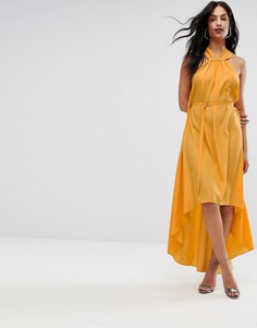 Платье-халтер макси с отделкой AQ/AQ-Желтый