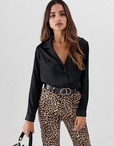 Атласная свободная рубашка с длинными рукавами ASOS DESIGN-Черный