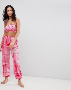 Гаремные пляжные брюки с принтом тай-дай ASOS DESIGN-Розовый