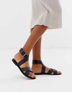 Кожаные сандалии с перекрестными ремешками ASOS DESIGN Flossy-Черный