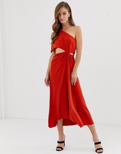Платье миди в стиле 70-х с узлом ASOS DESIGN-Коричневый
