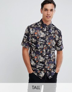 Рубашка с короткими рукавами и тропическим принтом D-Struct TALL-Черный