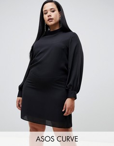 Полупрозрачное платье мини с высоким воротом ASOS DESIGN Curve-Черный