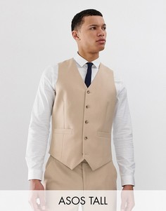 Светло-коричневый приталенный жилет ASOS DESIGN Tall-Бежевый