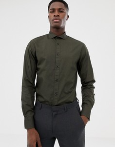 Зеленая узкая рубашка с длинными рукавами и принтом в ромбик Celio-Зеленый