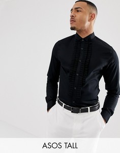 Черная сатиновая приталенная рубашка со складками ASOS DESIGN Tall-Черный