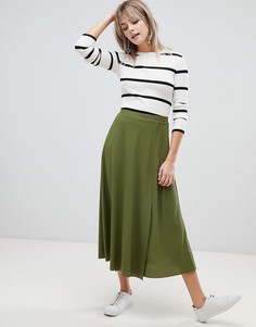 Юбка миди в рубчик с запахом ASOS DESIGN-Зеленый