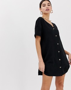 Свободное платье мини на пуговицах ASOS DESIGN-Черный