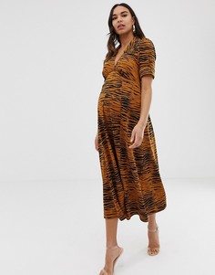 Чайное платье миди со звериным принтом ASOS DESIGN Maternity-Мульти