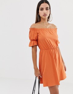 Платье мини с открытыми плечами и пышными рукавами ASOS DESIGN-Оранжевый