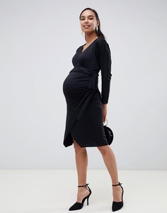 Платье миди с запахом и завязкой ASOS DESIGN Maternity-Черный