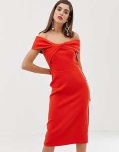 Красное облегающее платье с открытыми плечами River Island-Красный