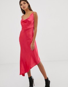 Атласное платье-комбинация миди ASOS DESIGN-Розовый