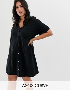 Свободное платье мини на пуговицах ASOS DESIGN Curve-Черный