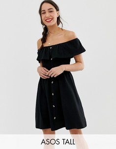 Сарафан мини на пуговицах с ярусной юбкой ASOS DESIGN Tall-Черный