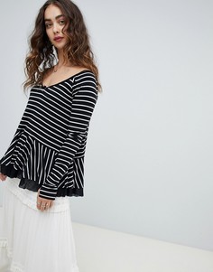 Лонгслив с необработанным краем Free People-Черный
