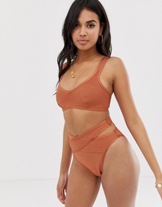 Бандажные мягкие трусы бикини медного оттенка ASOS DESIGN-Розовый