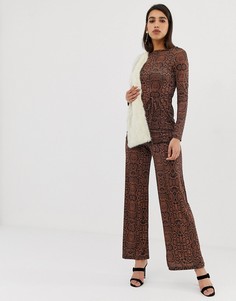 Брюки с широкими штанинами со змеиным принтом River Island-Коричневый