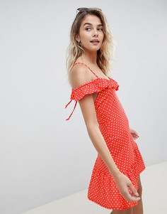 Сарафан мини в горошек с открытой спиной и оборкой ASOS DESIGN-Мульти
