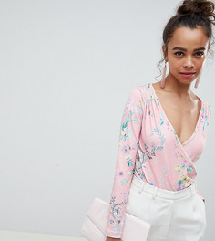Боди с запахом и цветочным принтом ASOS DESIGN Petite-Мульти