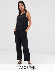 Комбинезон без рукавов на пуговицах ASOS DESIGN Tall-Черный