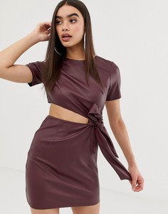 Платье миди из искусственной кожи с вырезами ASOS DESIGN-Красный