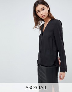 Блузка с длинными рукавами и V-образным вырезом ASOS DESIGN Tall-Черный
